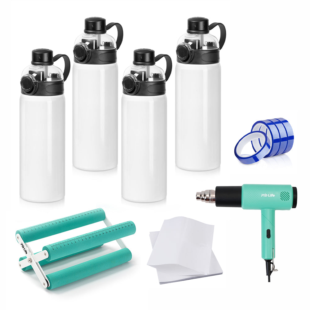 Sublimation Tumbler Kit with 32oz or 24oz Water Bottle, Shrink Wrap Film, Cup Cradle,Heat Tape & Heat Gun
