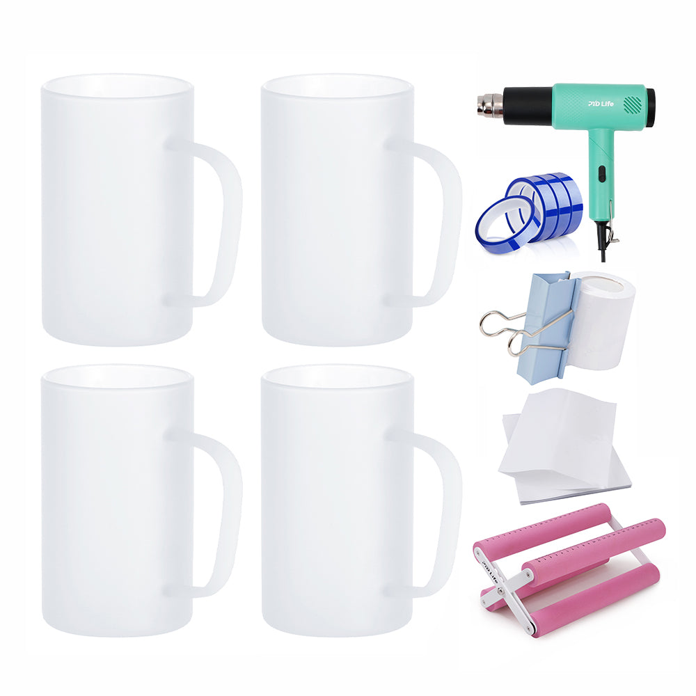 Sublimation Beer Can Kit with 18OZ Beer Can, Shrink Wrap Film, Cup Cradle,Heat Tape & Heat Gun and Binder Clip