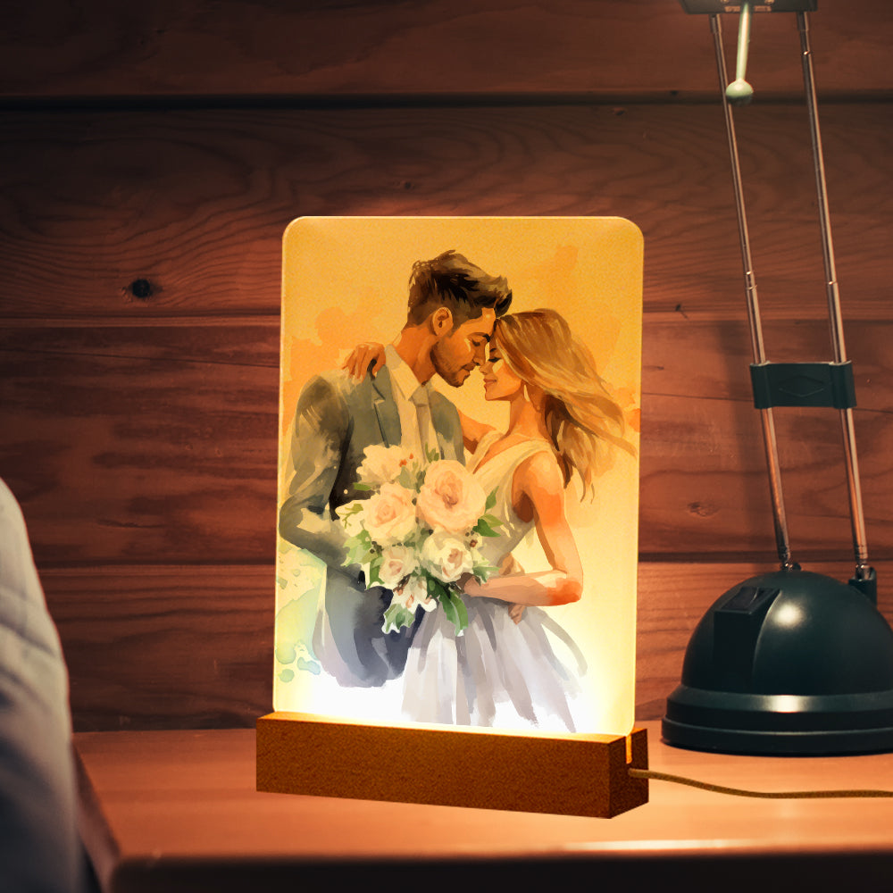 Wholesale 6" x 8" Sublimation LED Acrylic Photo Frames Night Lights Bulk Blanks with Warm Color Light, with Wood Stand