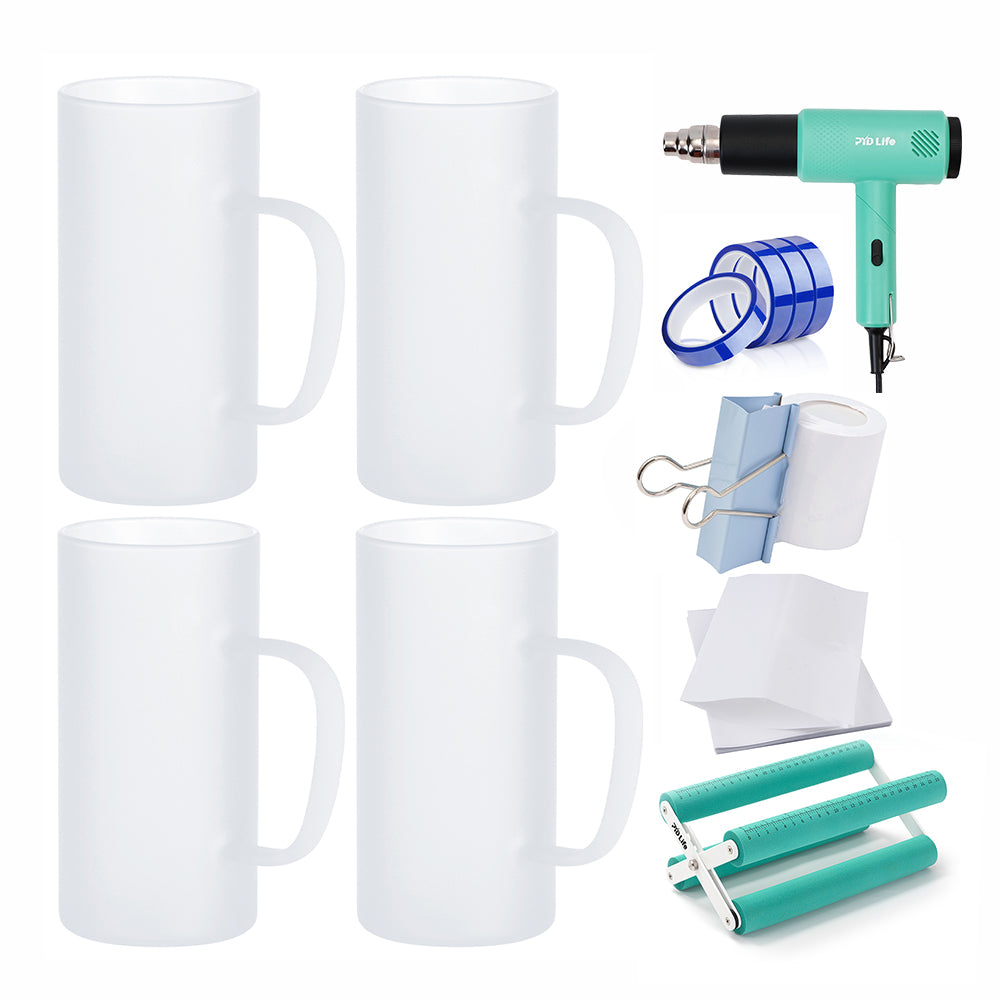 Sublimation Beer Can Kit with 22OZ Beer Can, Shrink Wrap Film, Cup Cradle,Heat Tape & Heat Gun and Binder Clip