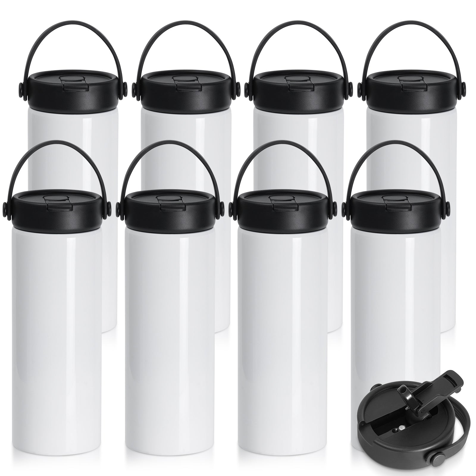 Wholesale Sublimation Water Bottle Blanks Bulk Sports Wide Mouth Vacuum Insulated Straight Tumblers with Flip Straw and Portalbe Handle(2 Size) 8 Pack & 24 Pack