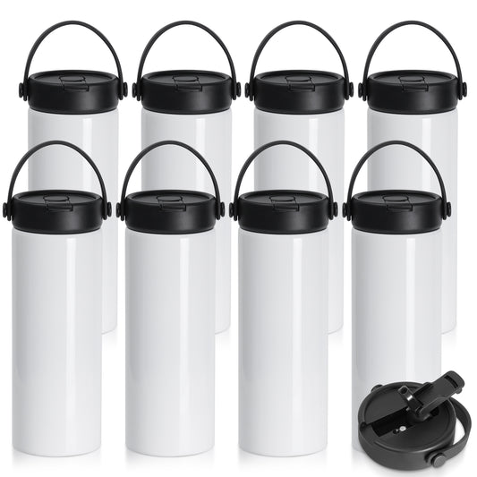 Wholesale Sublimation Water Bottle Blanks Bulk Sports Wide Mouth Vacuum Insulated Straight Tumblers with Flip Straw and Portalbe Handle(2 Size) 8 Pack & 24 Pack