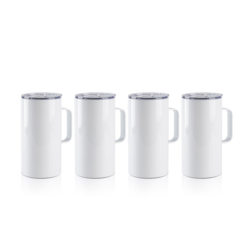 Wholesale 20 OZ Sublimation Blanks Tumblers with Handle White Stainless Steel Coffee Mugs Bulk 8 Pack & 24 Pack& 48 Pack