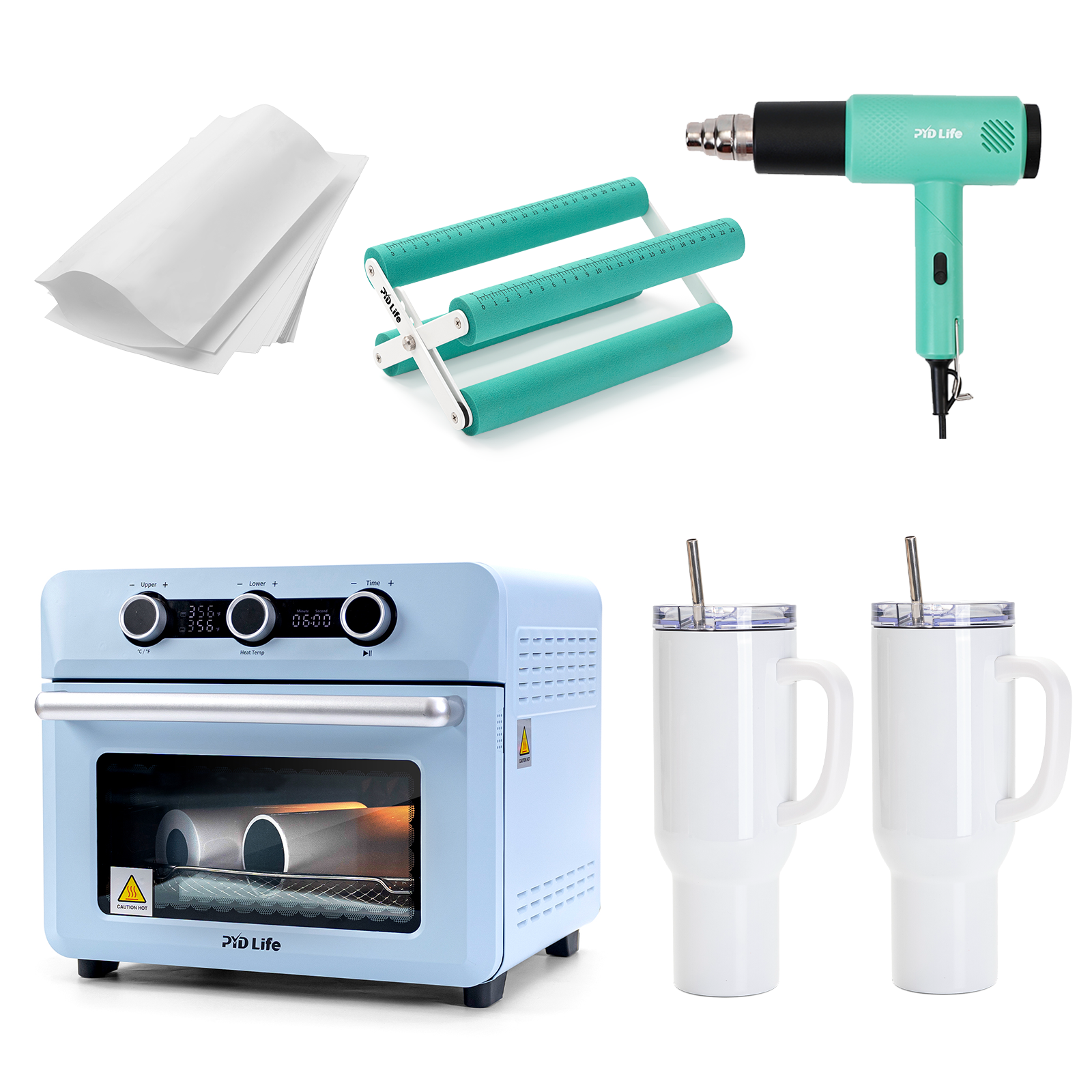25L Sublimation Oven Starter Benginers Kit Bundle with 40oz Tumbler,Sublimation Shrink Wrap Film,Heat Blower Gun and Cup Tumbler Cradle