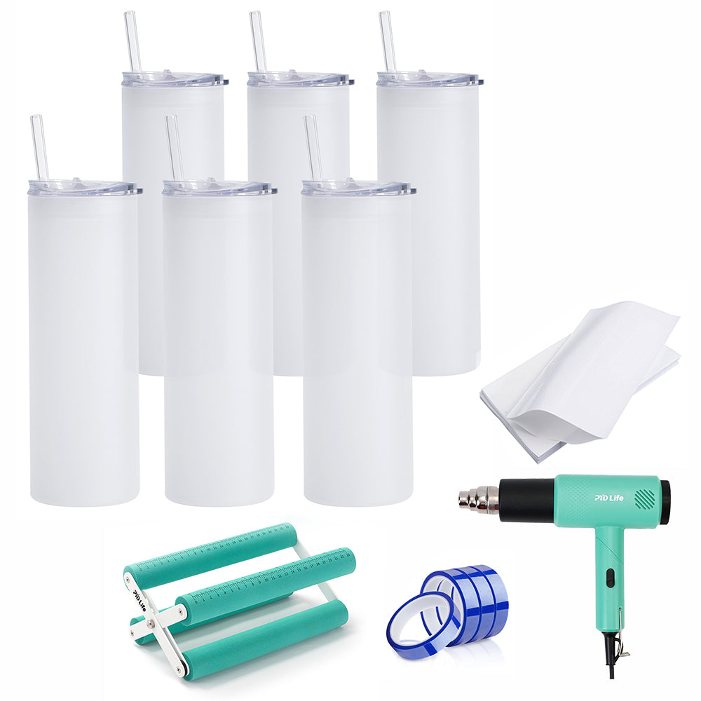 Sublimation Tumbler Kit with 25 OZ Frosted Glass Tumbler, Shrink Wrap Film, Cup Cradle,Heat Tape & Heat Gun