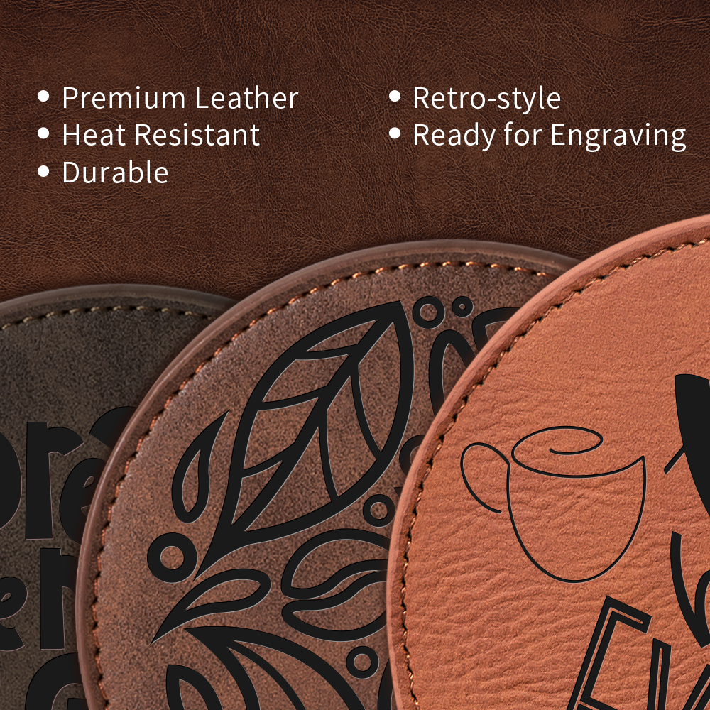 Craft Blanks Leather Coasters Square & Round 3.9" x 3.9" 8 Pack (6 color options)