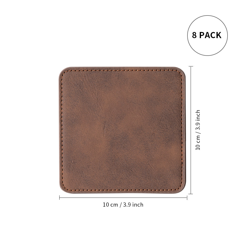 Craft Blanks Leather Coasters Square & Round 3.9" x 3.9" 8 Pack (6 color options)