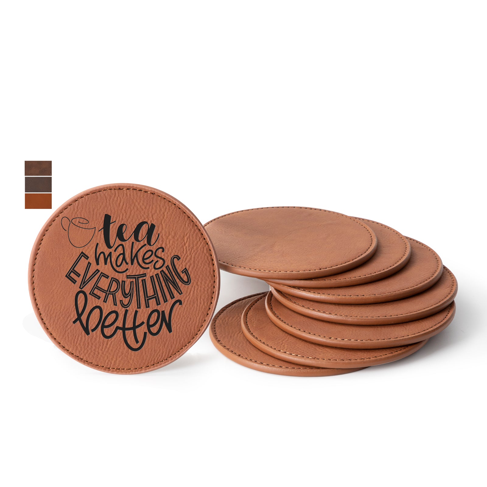 Craft Blanks Leather Coasters Square & Round 3.9" x 3.9" 8 Pack (6 color options)