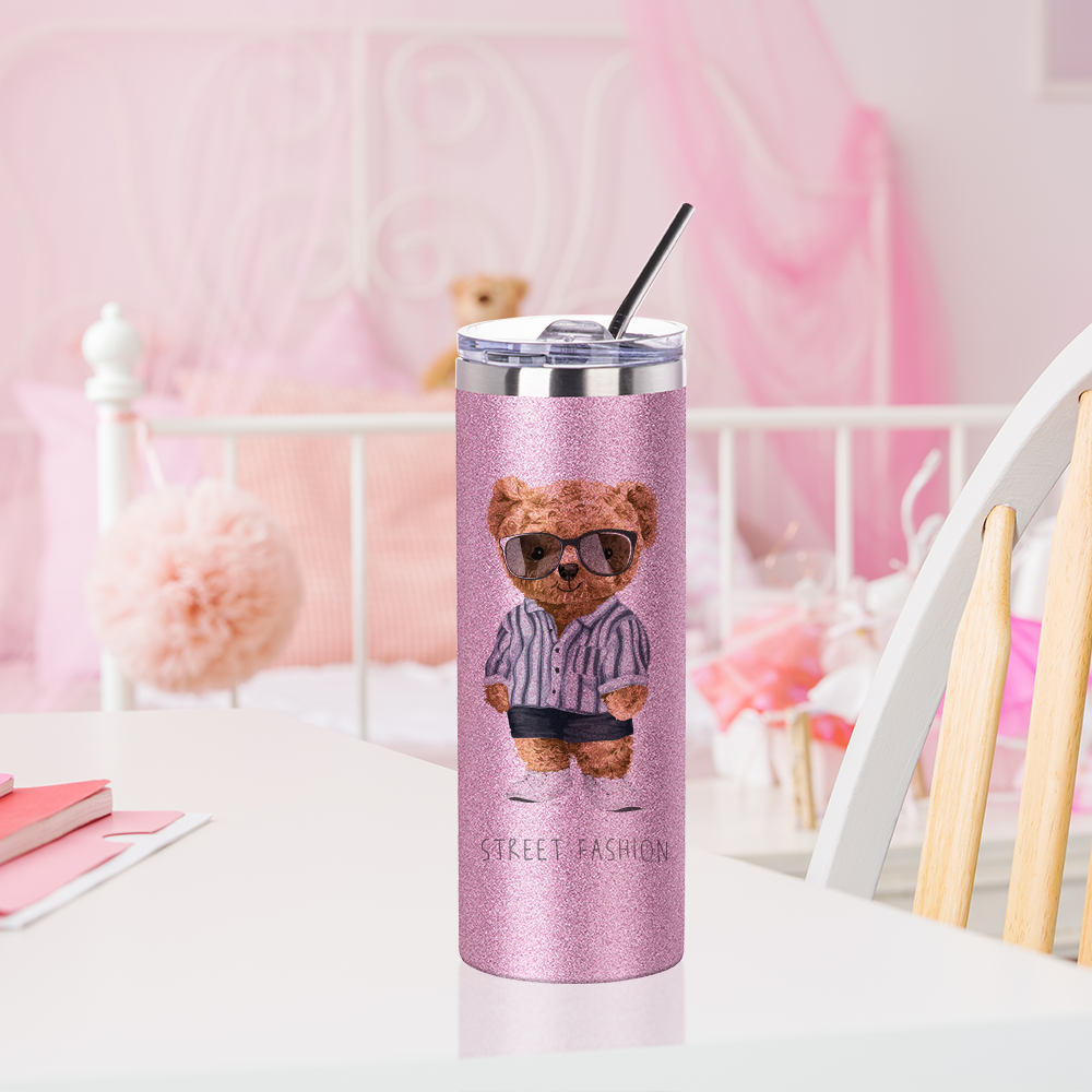 Wholesale Glitter Pink 20 OZ Sublimation Straight Tumbler Bulk With Metal Straw And Slide Lid 8 Pack & 24 Pack & 48 Pack