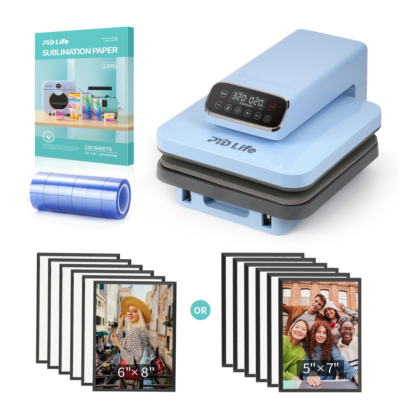 Auto Heat Press Machine for T Shirts Bundle kit With Sublimation MDF Photo Frames Blanks,Heat Tape,Sublimation paper