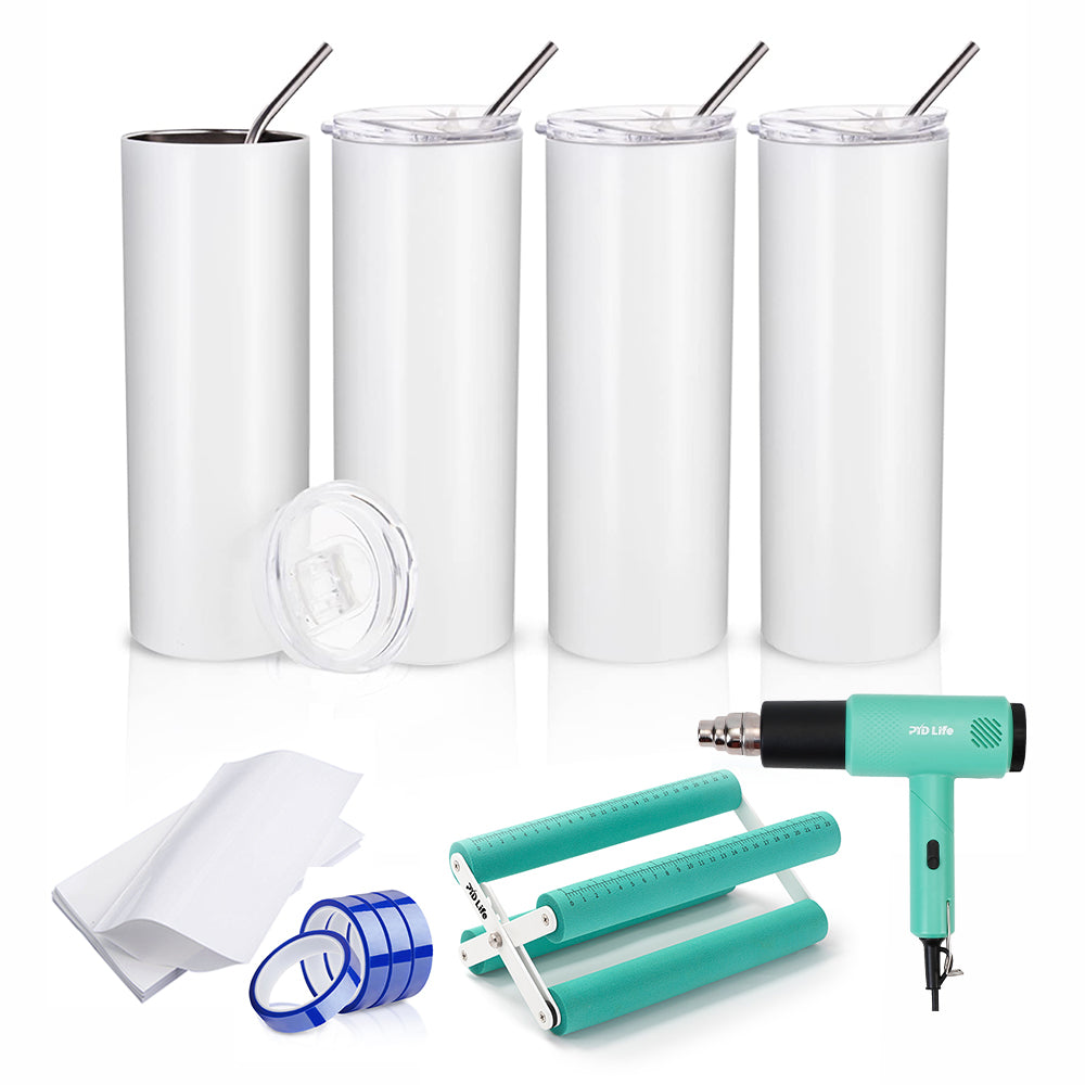 Sublimation Tumbler Kit with 20oz Tumbler, Shrink Wrap Film, Cup Cradle,Heat Tape & Heat Gun
