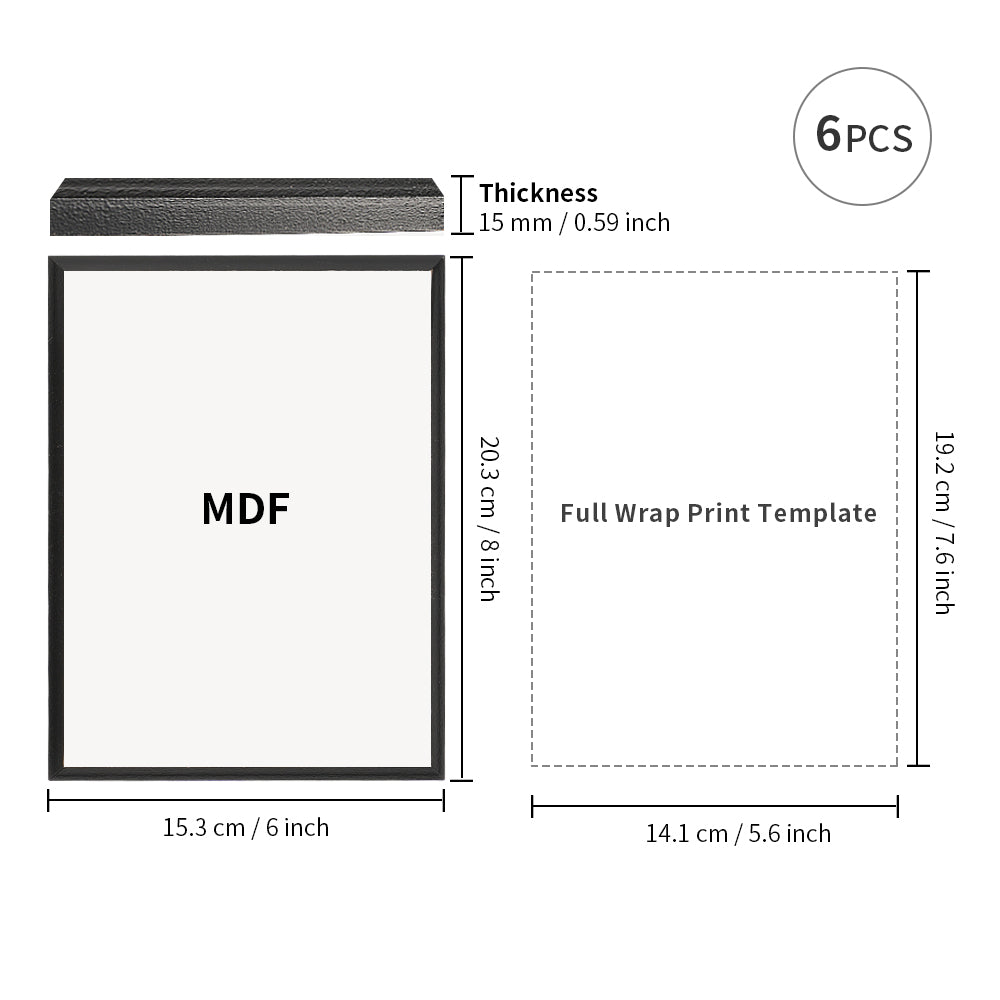 Wholesale Sublimation Photo Frames Blanks MDF Hardboard White Front Black Back for DIY Wall Hanging Sign Bulk 6 Pack (3 Size Options)