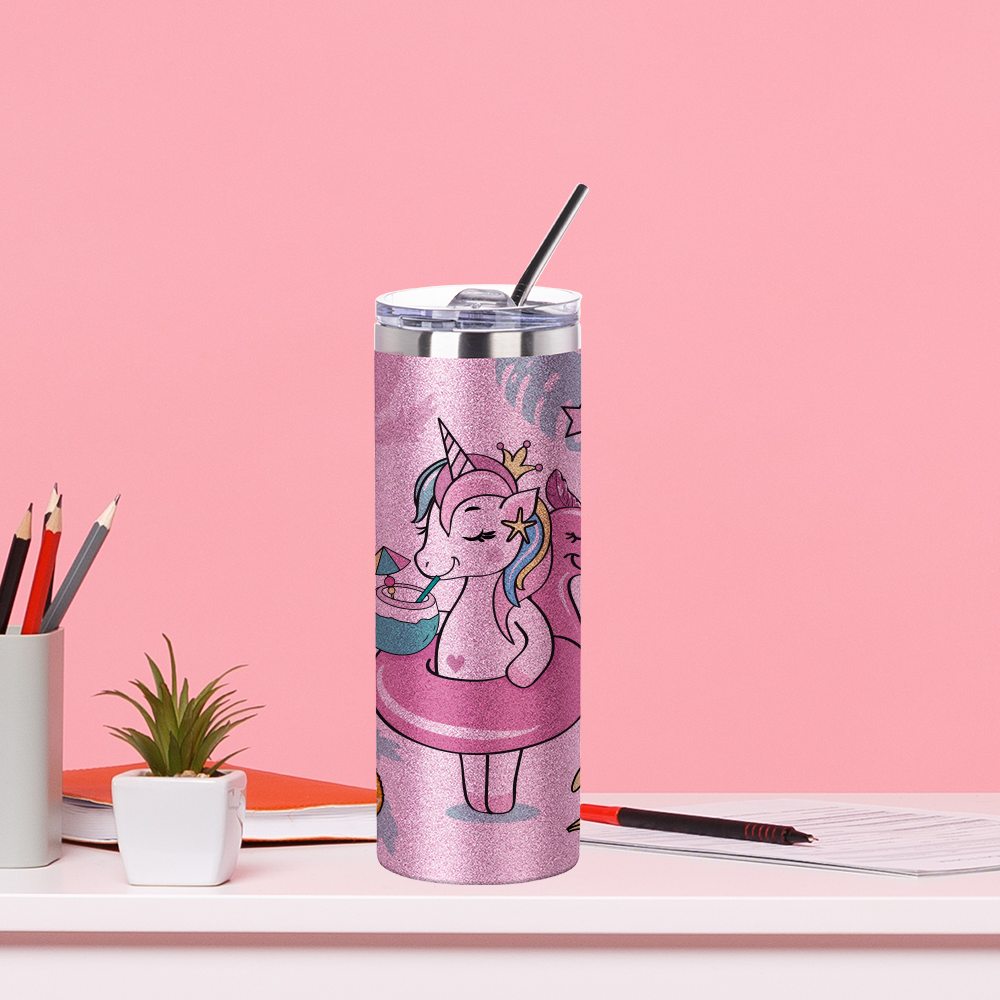 Wholesale Glitter Pink 20 OZ Sublimation Straight Tumbler Bulk With Metal Straw And Slide Lid 8 Pack & 24 Pack & 48 Pack