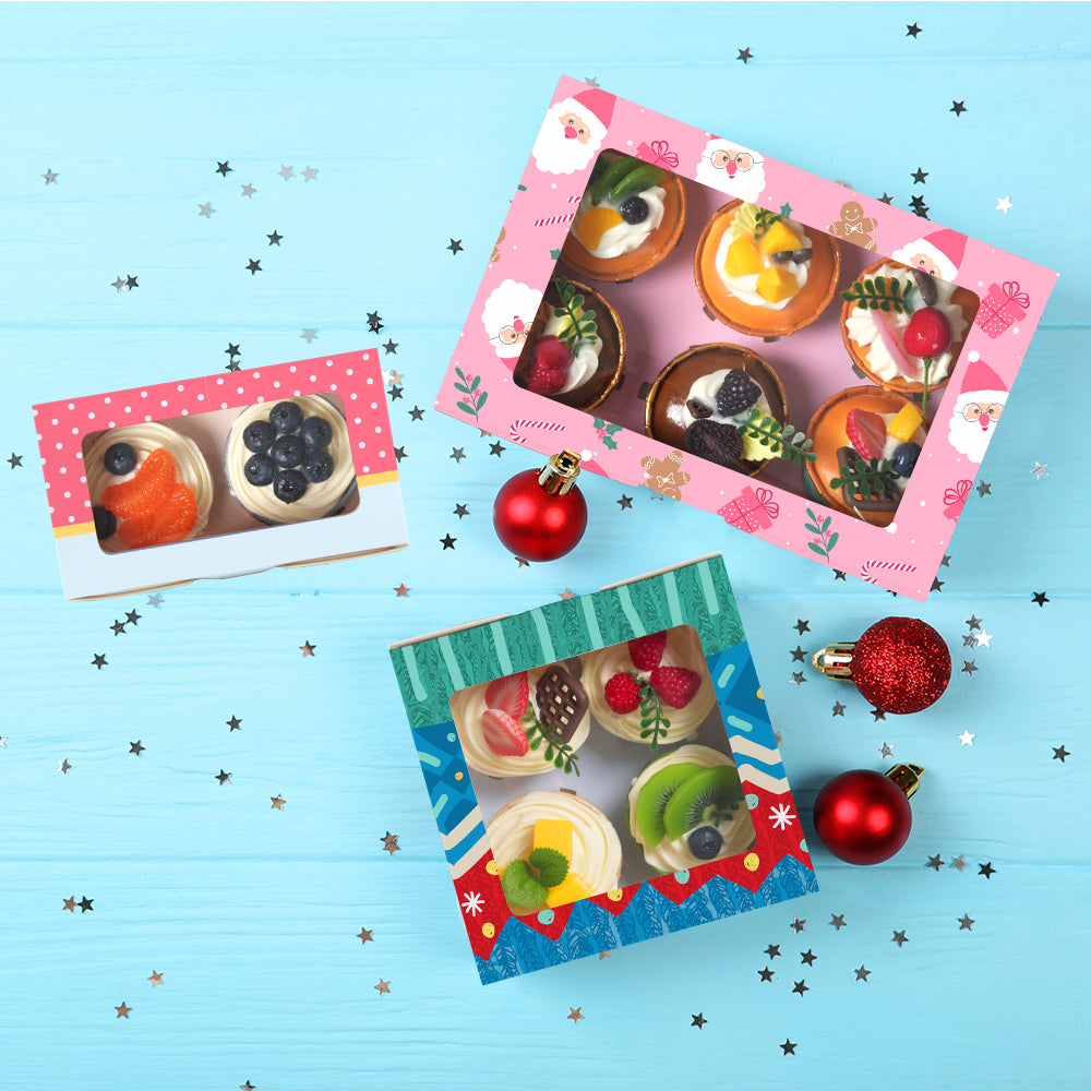 20 Pack Sublimation Cupcake Boxes Containers 4 Count 6.3" x 6.3" x H 3" with Clear PET Window for Birthday Holidays Party Bakery Supplies