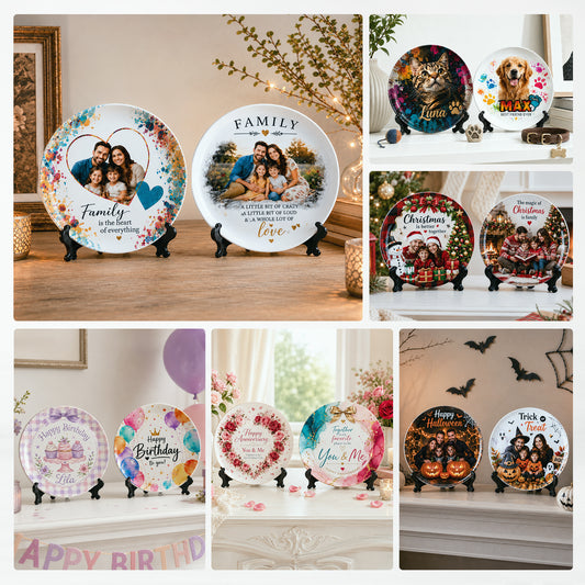 3D Sublimation Blanks Plates 8" with Display Stand White 4 Pack