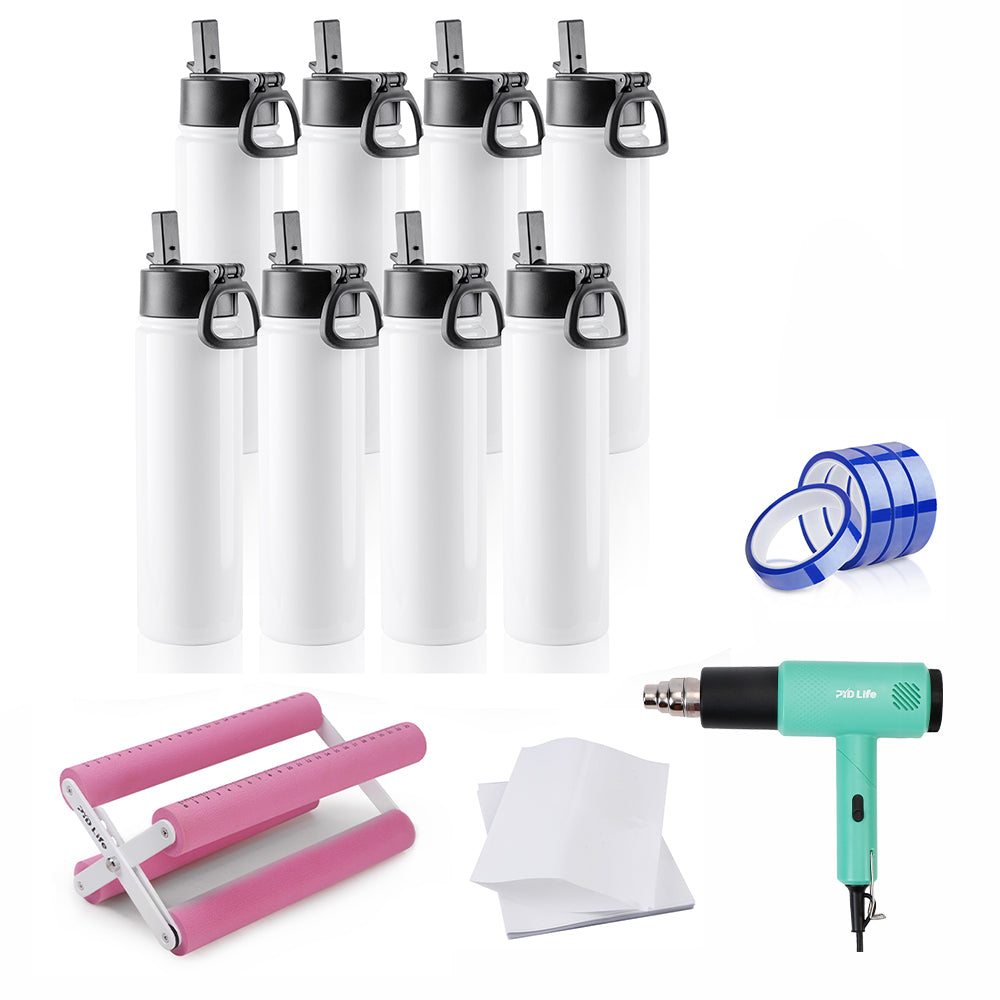 Sublimation Tumbler Kit with 22oz Sprots Water Bottle, Shrink Wrap Film, Cup Cradle,Heat Tape & Heat Gun