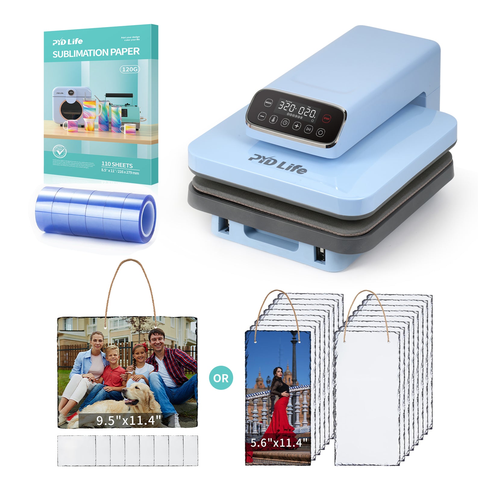 Auto Heat Press Machine for T Shirts Bundle kit With Slates Rock Stone Frames,Heat Tape,Sublimation paper