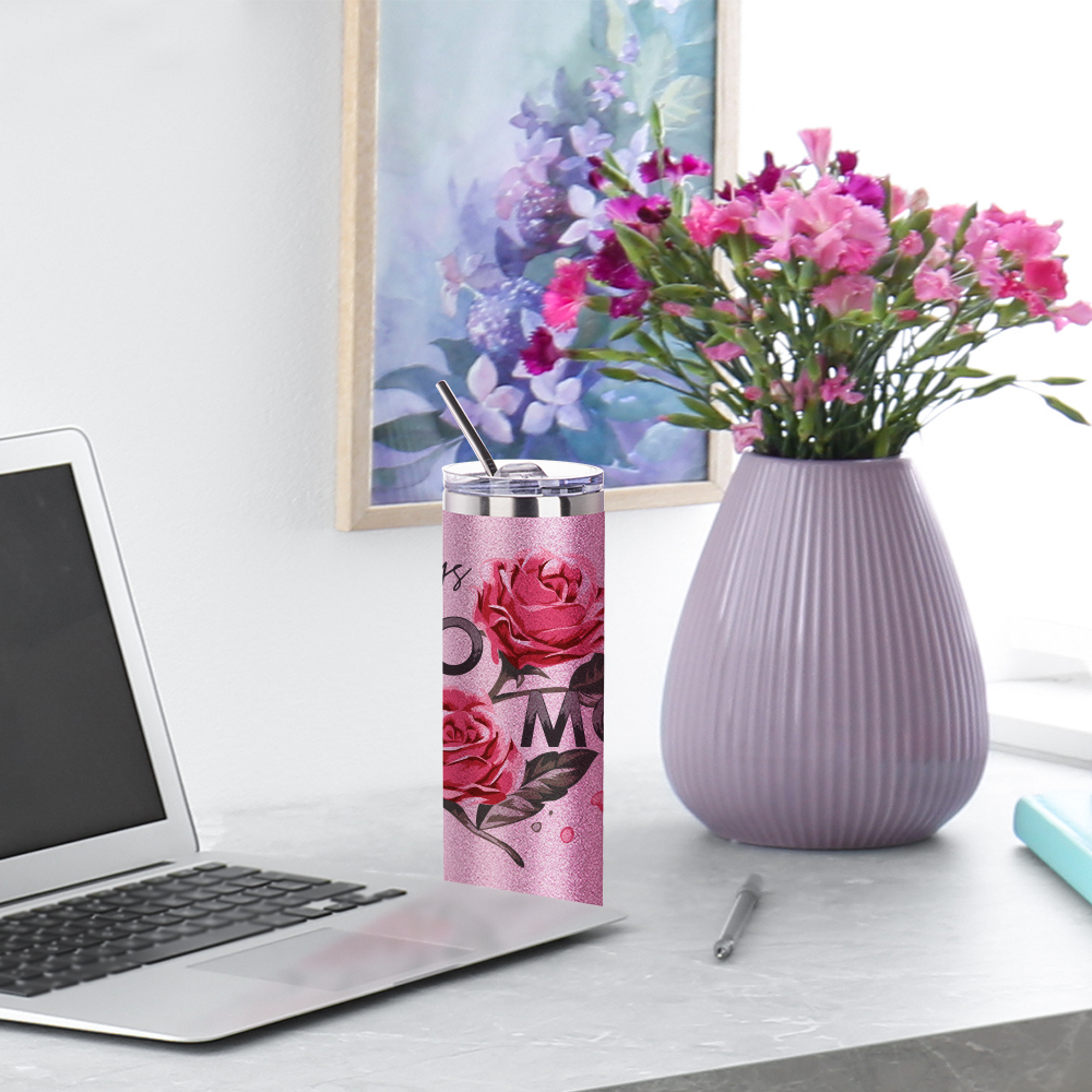 Wholesale Glitter Pink 20 OZ Sublimation Straight Tumbler Bulk With Metal Straw And Slide Lid 8 Pack & 24 Pack & 48 Pack