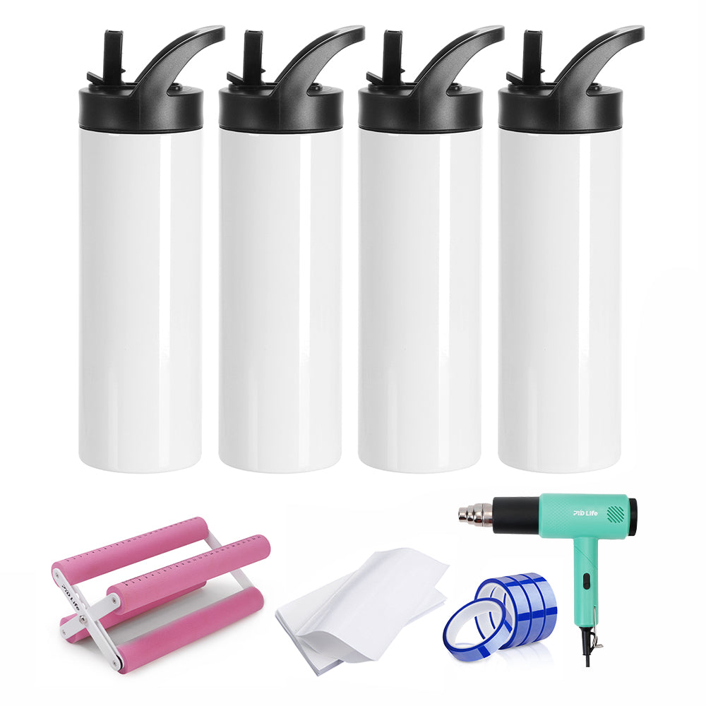 Sublimation Tumbler Kit with 20oz Water Bottle with Straw, Shrink Wrap Film, Cup Cradle,Heat Tape & Heat Gun
