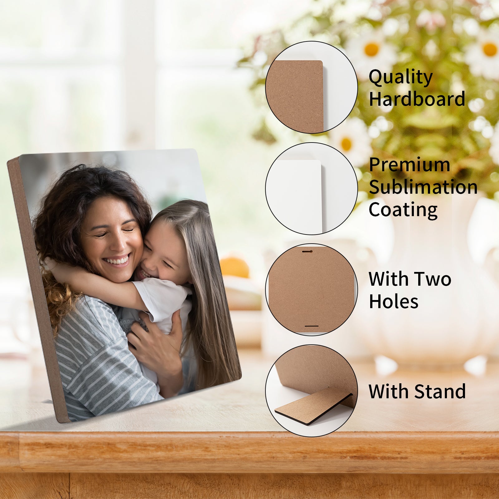 Wholesale 10"L x 10"W MDF White Home decor sublimation photo frame with stand Square Shape 24 Pack