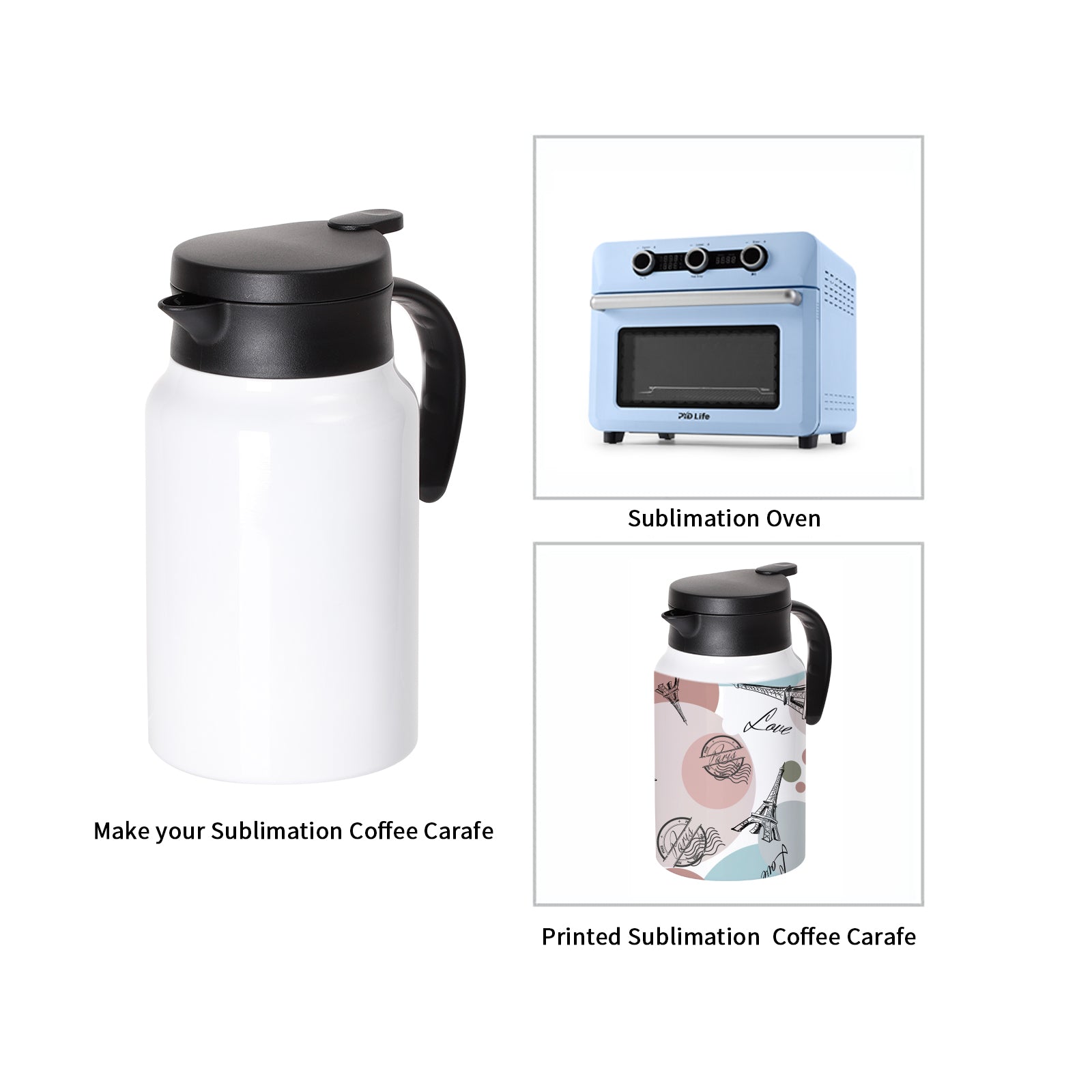 Wholesale 50 OZ 1.5 Liter Sublimation Double Walled Thermal Coffee Carafe Pot White with Shrink Film 2 Pack & 12 Pack & 24 Pack