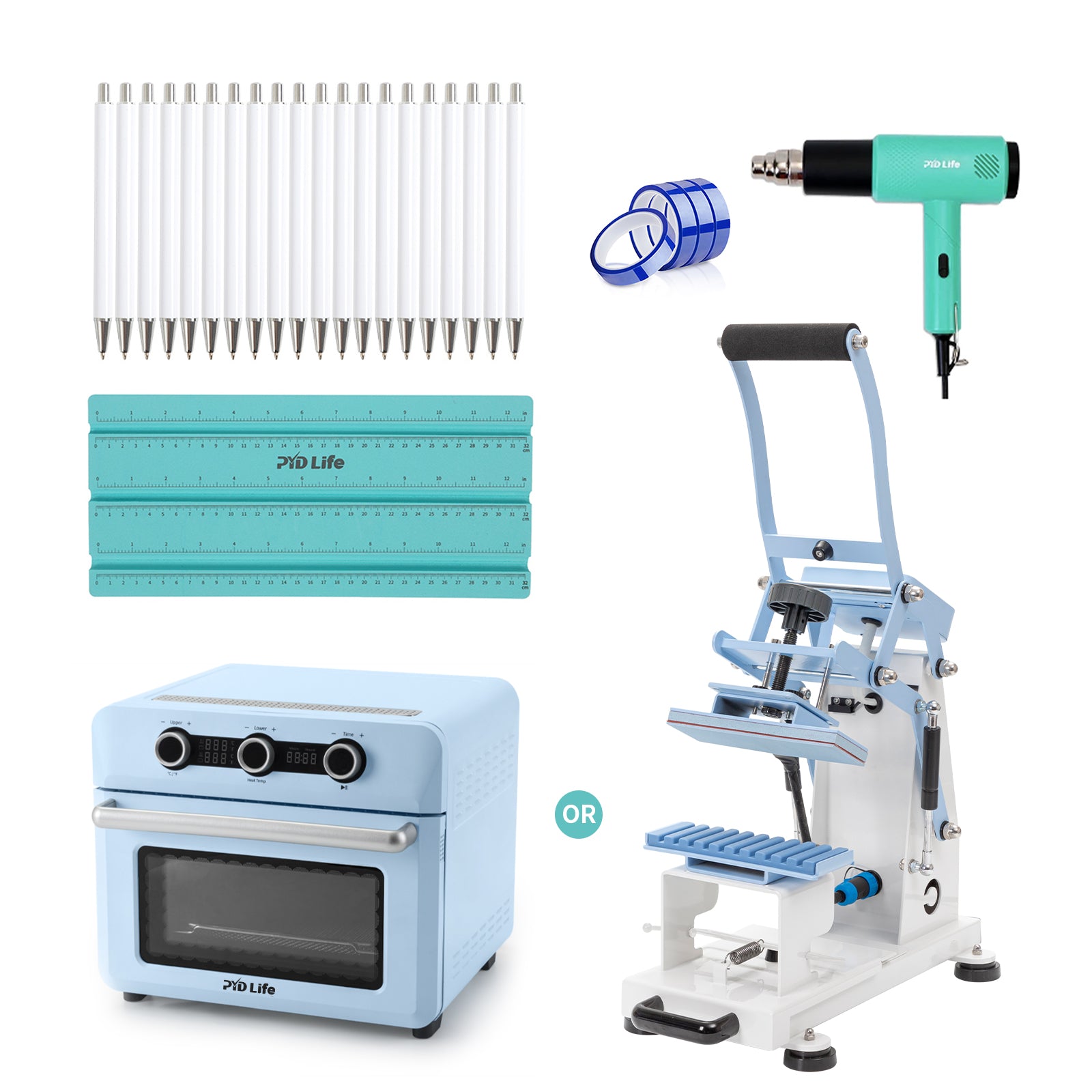 25 L Sublimation Oven Bundle or Pen Heat Press Machine Bundle With Sublimation Pens Blanks,Heat Tape,Wrapping Measuring Tool,Heat Blower
