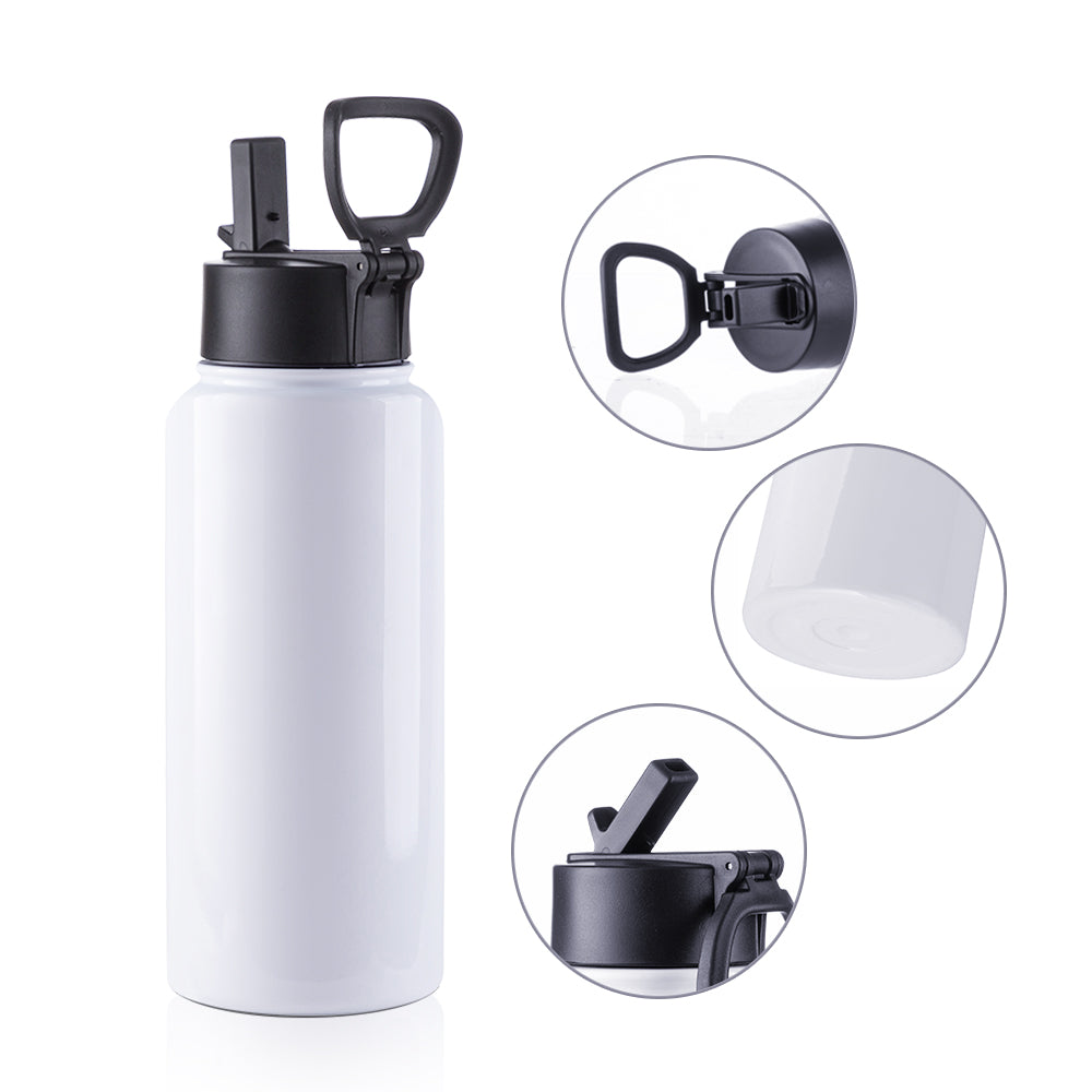 PYD Life Sublimation Water Bottle Blanks Sports Tumbler Cups White 25 oz Wide Mouth Stainless Steel Vacuum Flask with Straw and Portable Handle for