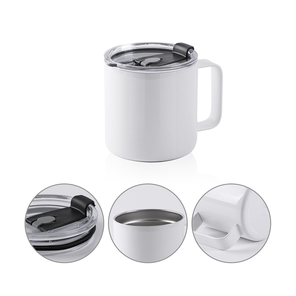 Sublimation Coffee Cups Insulated Double Wall White with Handle and Lid 10  OZ 4 Pack