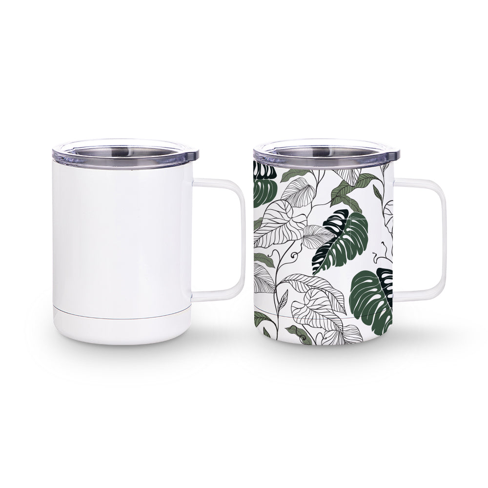 Wholesale Sublimation Coffee Cups Insulated Double Wall White with Handle and Lid 10 oz 50 Pieces