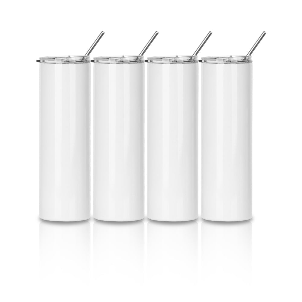 Wholesale 30 OZ Sublimation Skinny Straight Tumbler White With Metal Straw And Slide Lid 24 Pieces