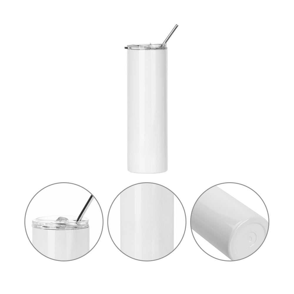 Wholesale 30 OZ Sublimation Skinny Straight Tumbler White With Metal Straw And Slide Lid 24 Pieces