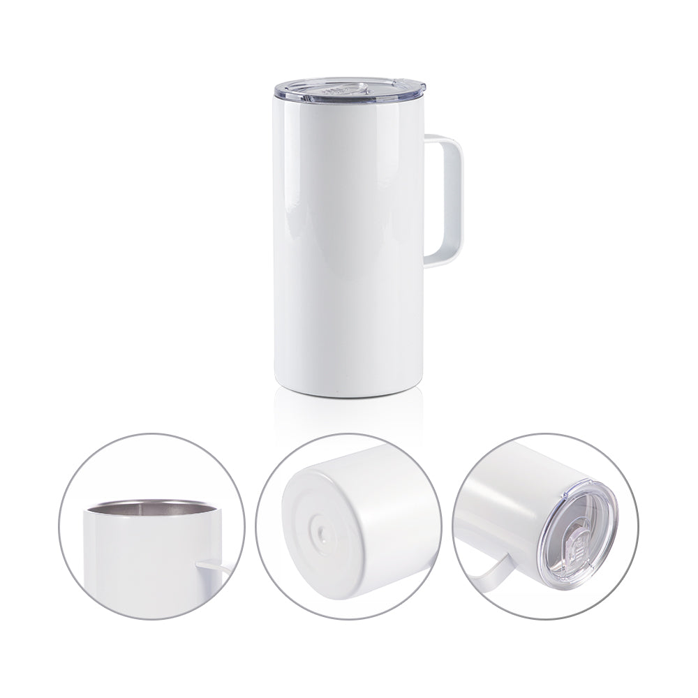 Wholesale 20 OZ Sublimation Blanks Tumblers with Handle White Stainless Steel Coffee Mugs Bulk 8 Pack & 24 Pack& 48 Pack