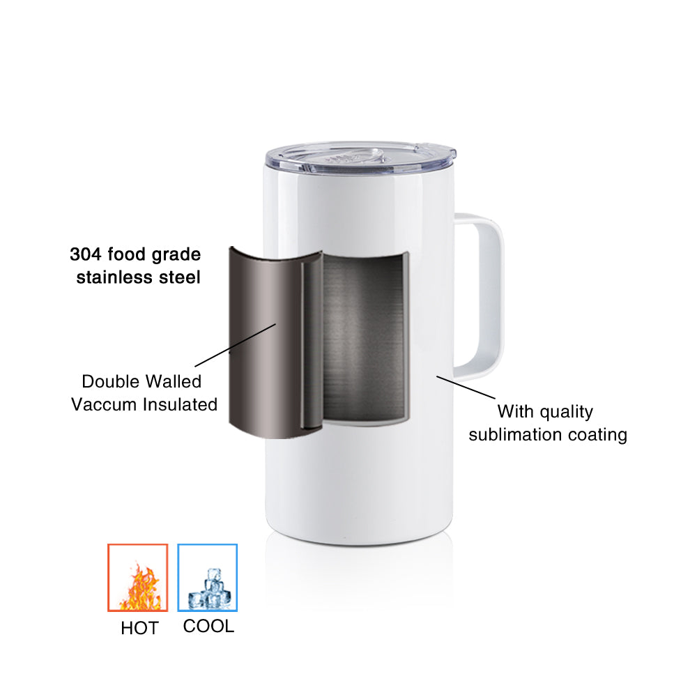 Wholesale 20 OZ Sublimation Blanks Tumblers with Handle White Stainless Steel Coffee Mugs 32 Pack