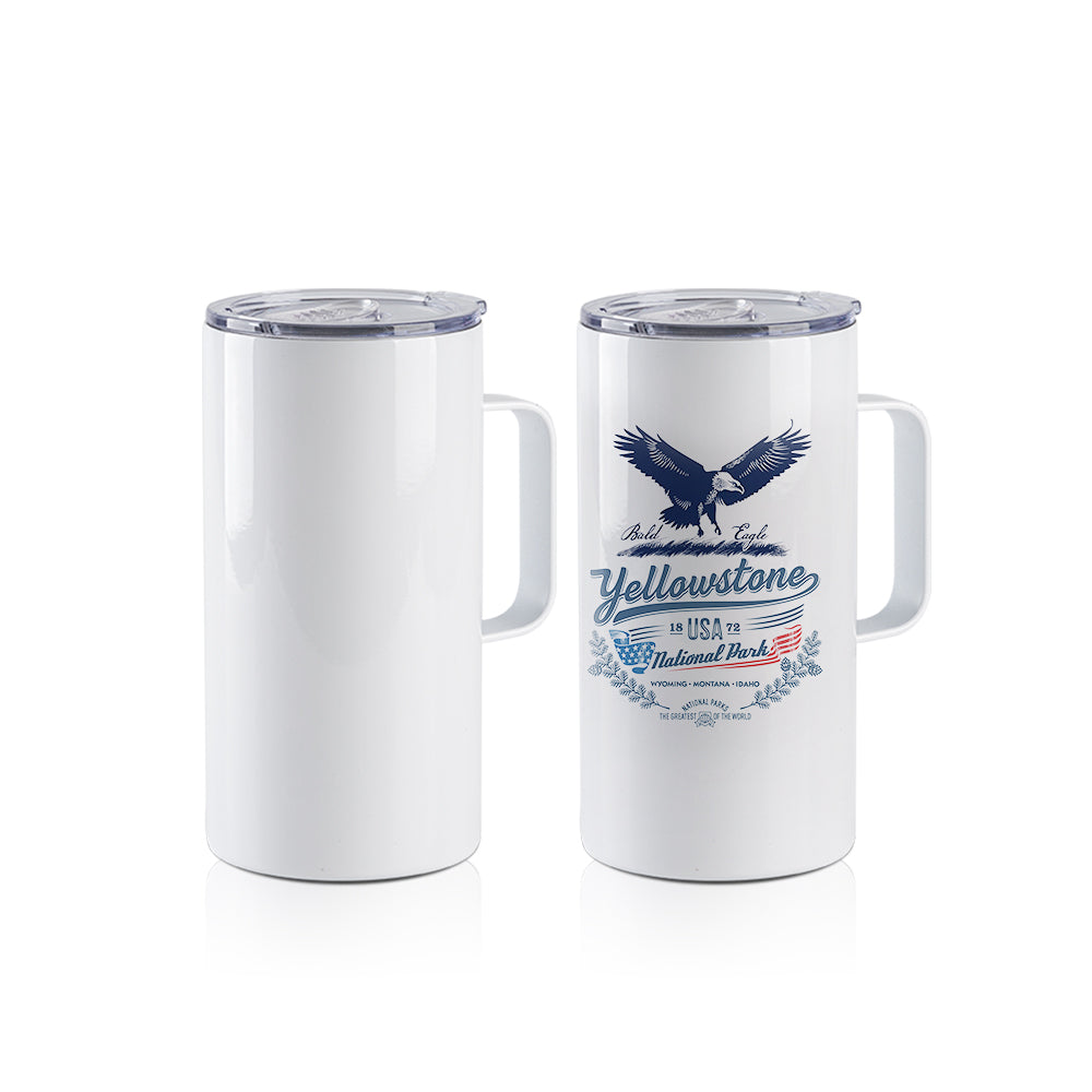 Wholesale 20 OZ Sublimation Blanks Tumblers with Handle White Stainless Steel Coffee Mugs Bulk 8 Pack & 24 Pack& 48 Pack