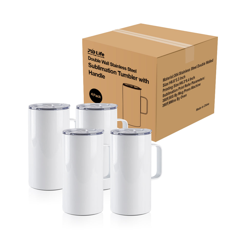 Wholesale 20 OZ Sublimation Blanks Tumblers with Handle White Stainless Steel Coffee Mugs Bulk 8 Pack & 24 Pack& 48 Pack