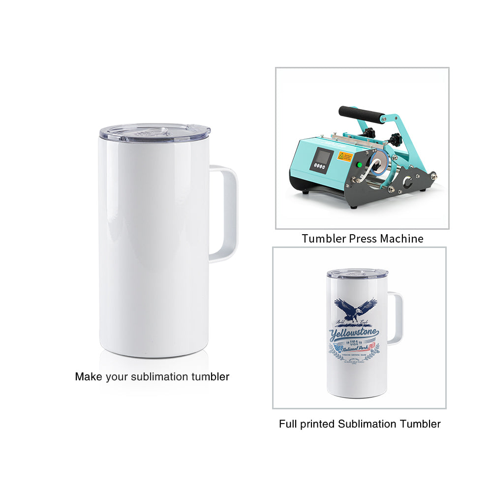 Wholesale 20 OZ Sublimation Blanks Tumblers with Handle White Stainless Steel Coffee Mugs Bulk 8 Pack & 24 Pack& 48 Pack