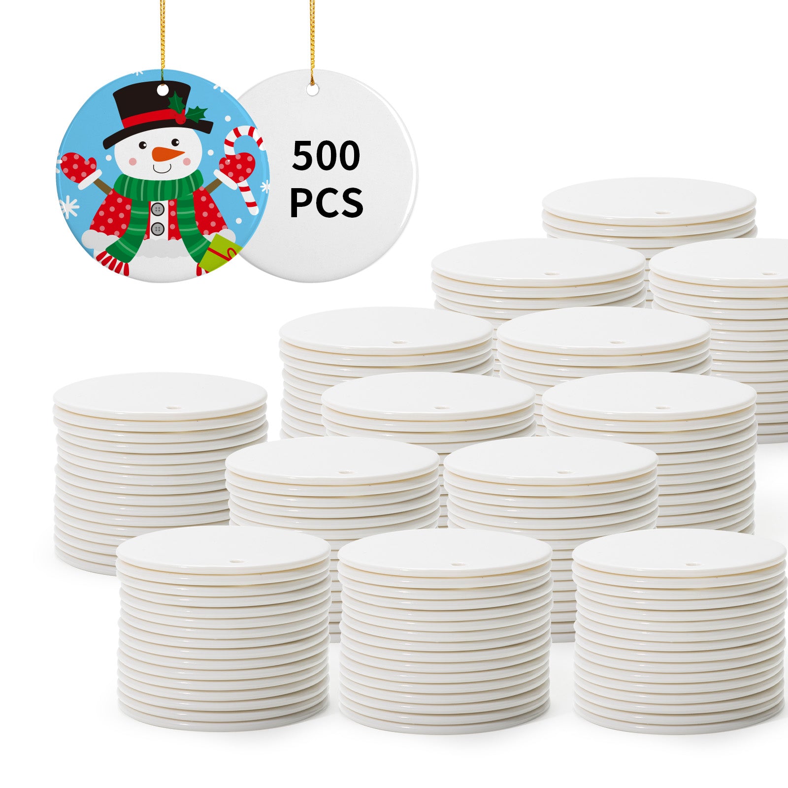 Wholesale 200 PCS Sublimation Ceramic Ornament Blanks with Gold String 2 Sides Printable for Easter Christmas Home Decor