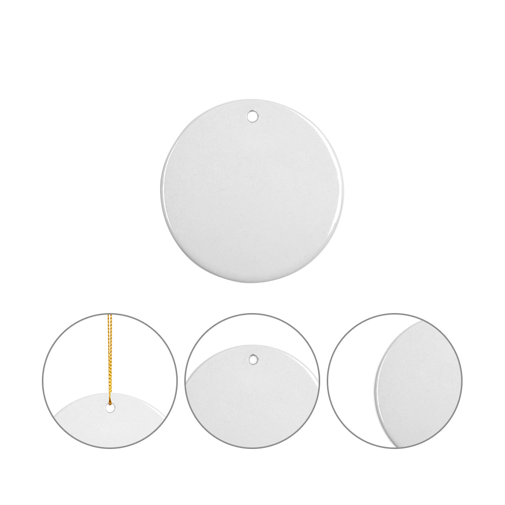 Wholesale Sublimation Ceramic Ornament Round with Gold String 2 Sides Printable 1000 pieces