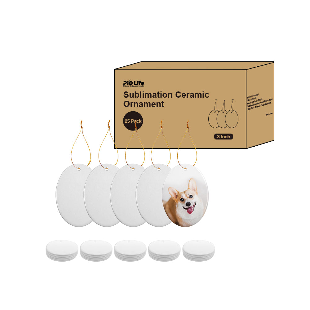 Wholesale Sublimation Ceramic Ornament Blanks with Gold String Oval 2 Sides Printable for Easter Christmas Hanging Home Decor 50 PCS & 100 PCS