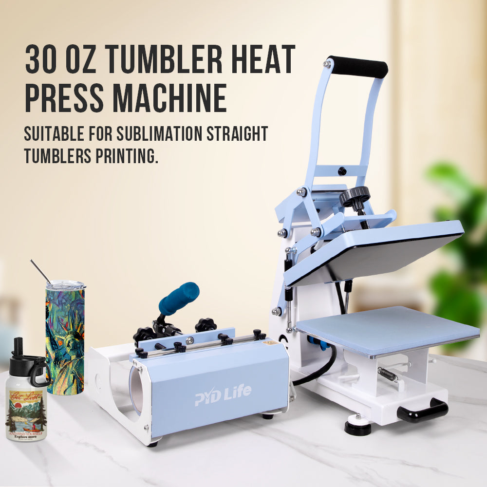 PYD Life 2 in 1 Combo Heat Press Machine 9 x 12 Inch Blue with Hats Caps  Press Attachment for Sublimation T-Shirts Flat Blanks Sublimation Hats Cap