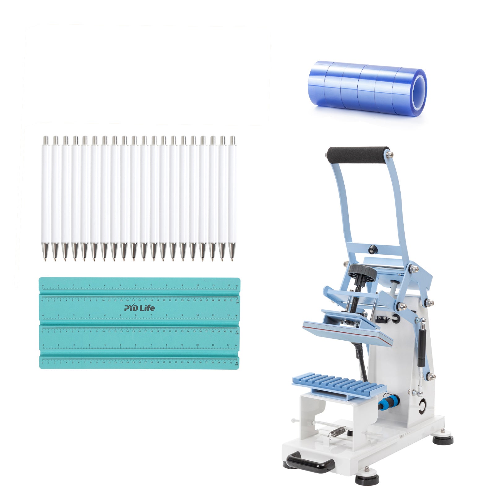 Pen Heat Press Machine Bundle With Sublimation Pens Blanks,Heat Tape,Wrapping Measuring Tool