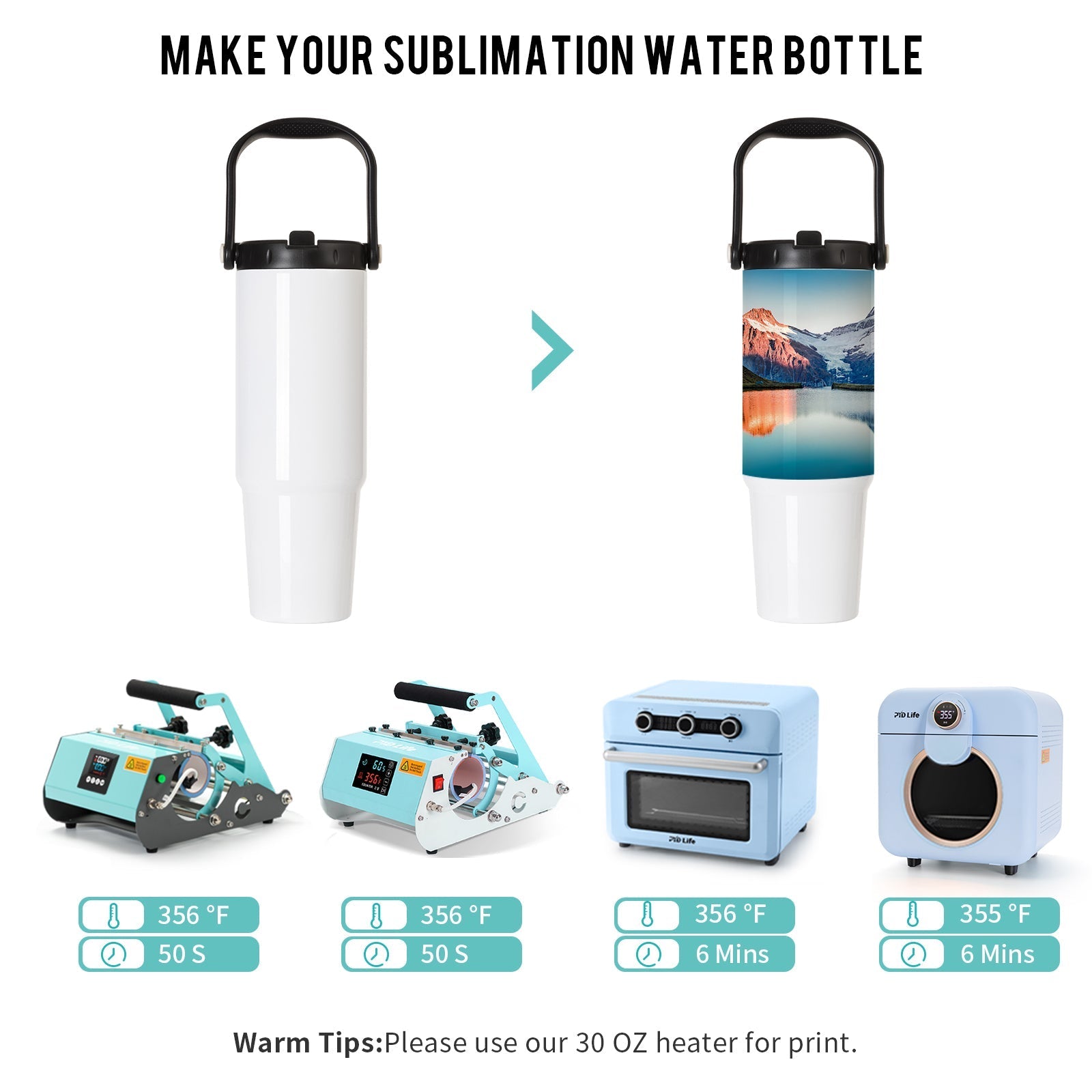 Wholesale Sublimation Adventure Tumblers White With Large Handle Cap and Straw 36 OZ 8 Pack & 24 Pack & 48 Pack