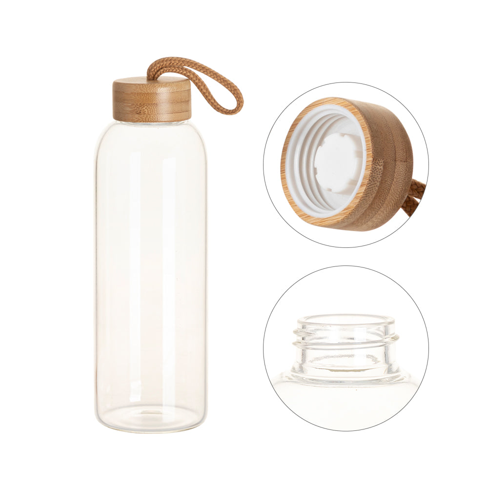 PYD Life Sublimation Glass Water Bottles Blanks with Bamboo Lid and Portable Rope Clear 25 oz Outdoor Travel Leakproof Glass Tumblers Cups for