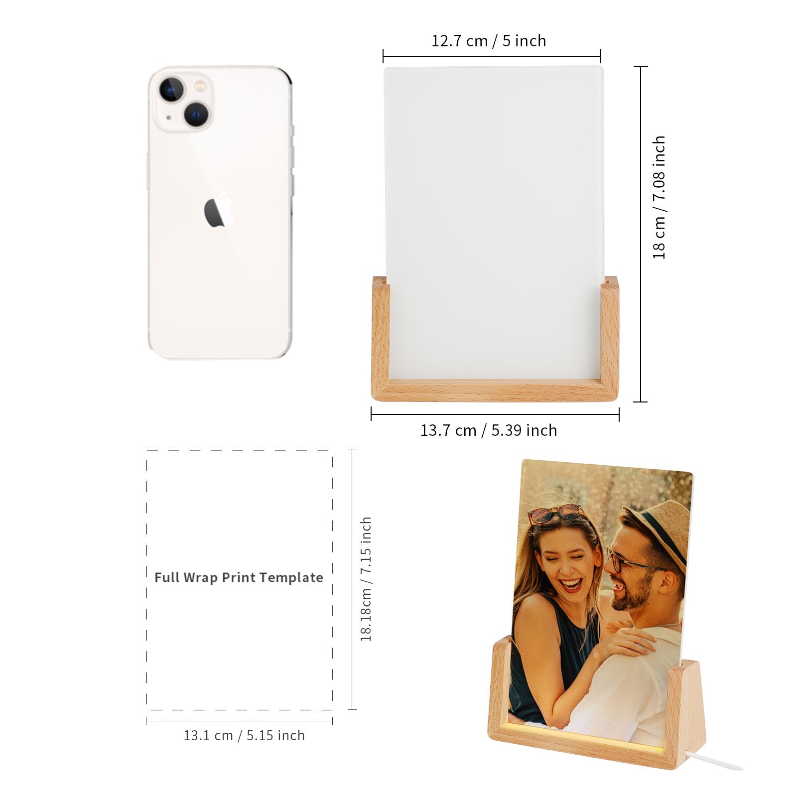 Wholesale 8 Pack & 24 Pack & 48 Pack Sublimation Night Lights Blanks LED Glass Photo Frames Panels Bulk White with Warm Light,with Wood Stand (3 Options)