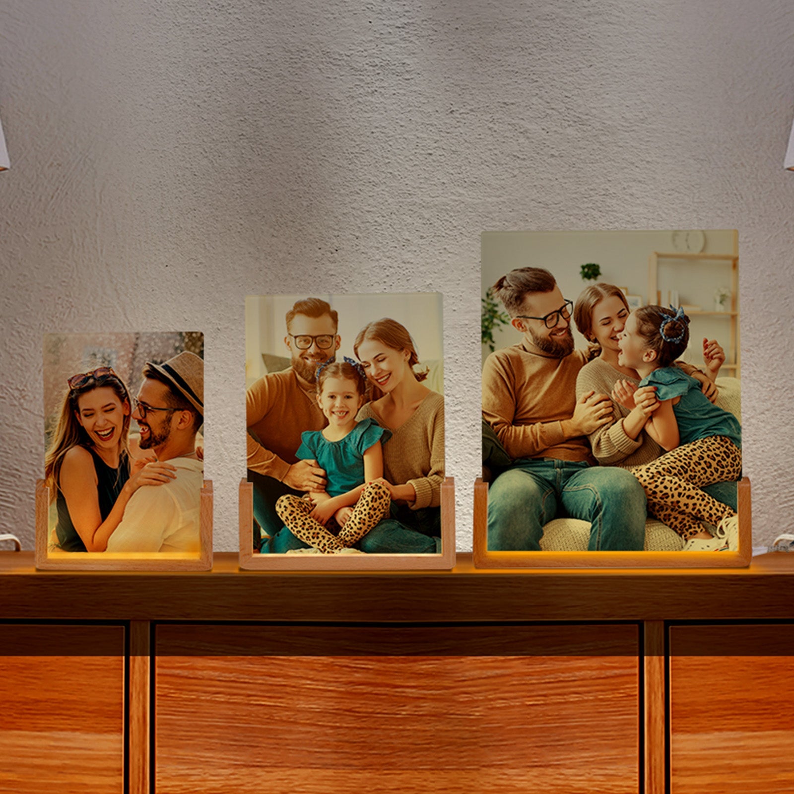 Wholesale 8 Pack & 24 Pack & 48 Pack Sublimation Night Lights Blanks LED Glass Photo Frames Panels Bulk White with Warm Light,with Wood Stand (3 Options)