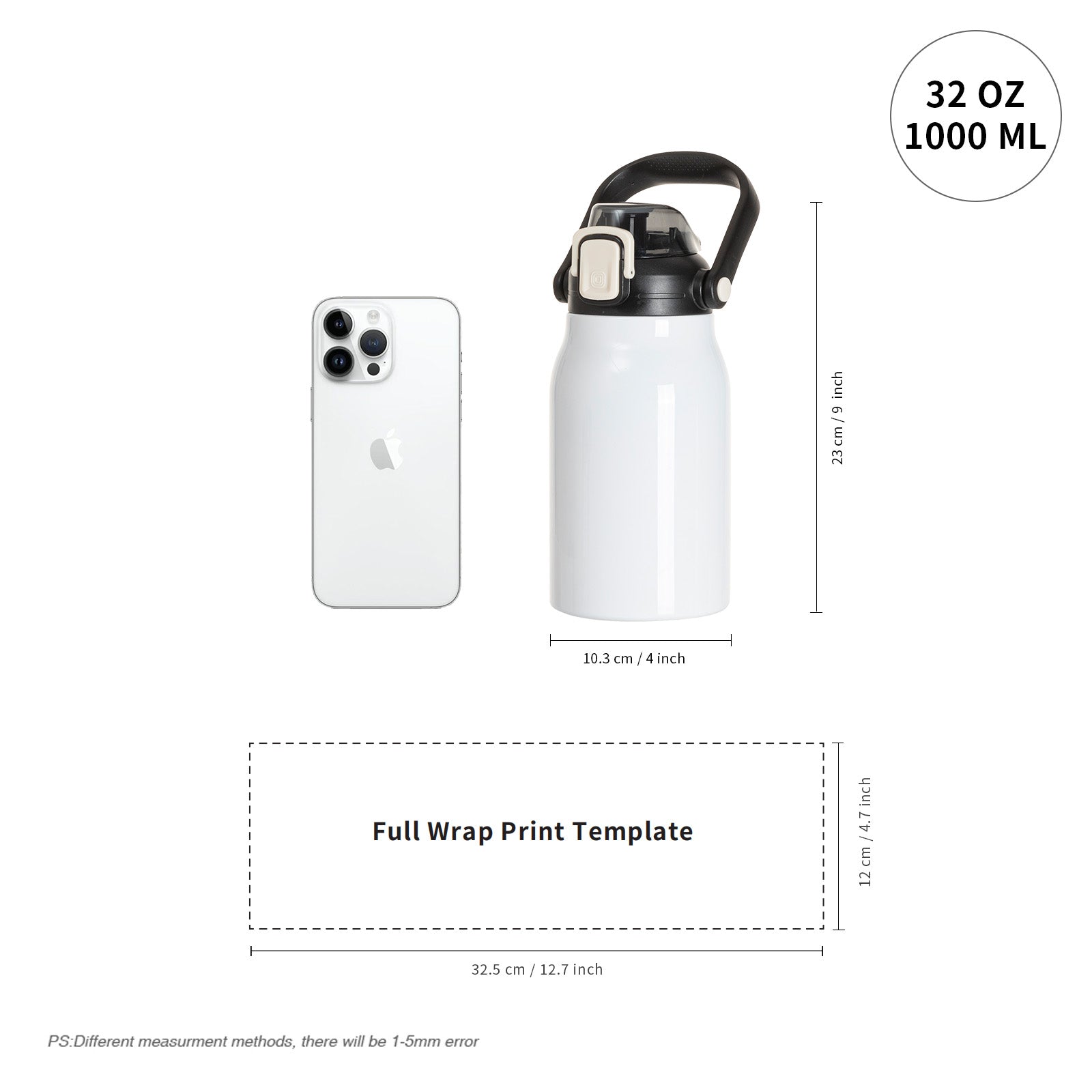 Wholesale 32 OZ Sublimation Water Jugs Bottles Vacuum Flasks White Blanks with Portable Sippy Up Lid and Straw 3 Pack & 12 Pack & 24 Pack