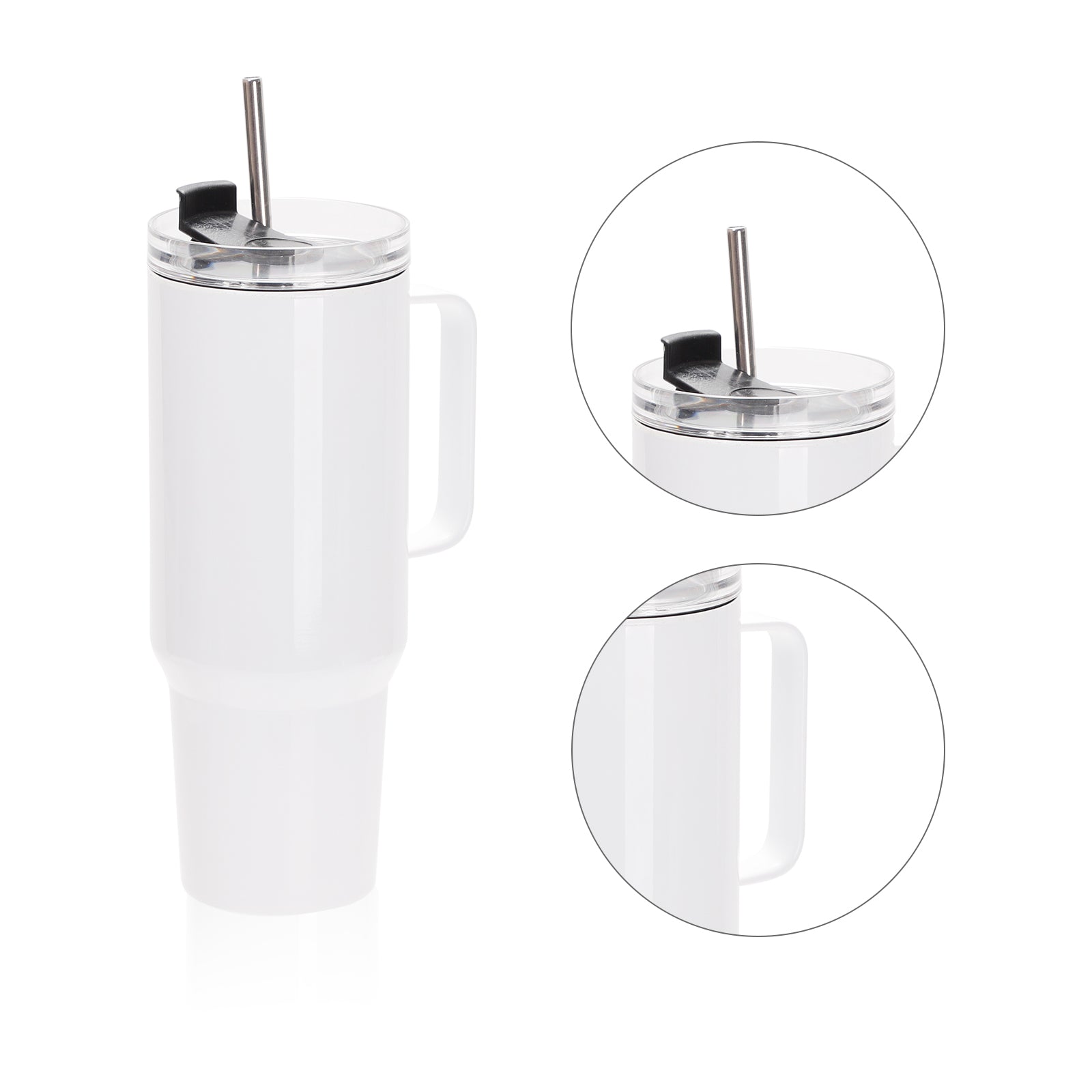 Pure 40 OZ Drinking Tumbler (White) with Handle, Straw, Lid-Stainless Steel  and Insulated-Good For Hot & Cold Drinks.