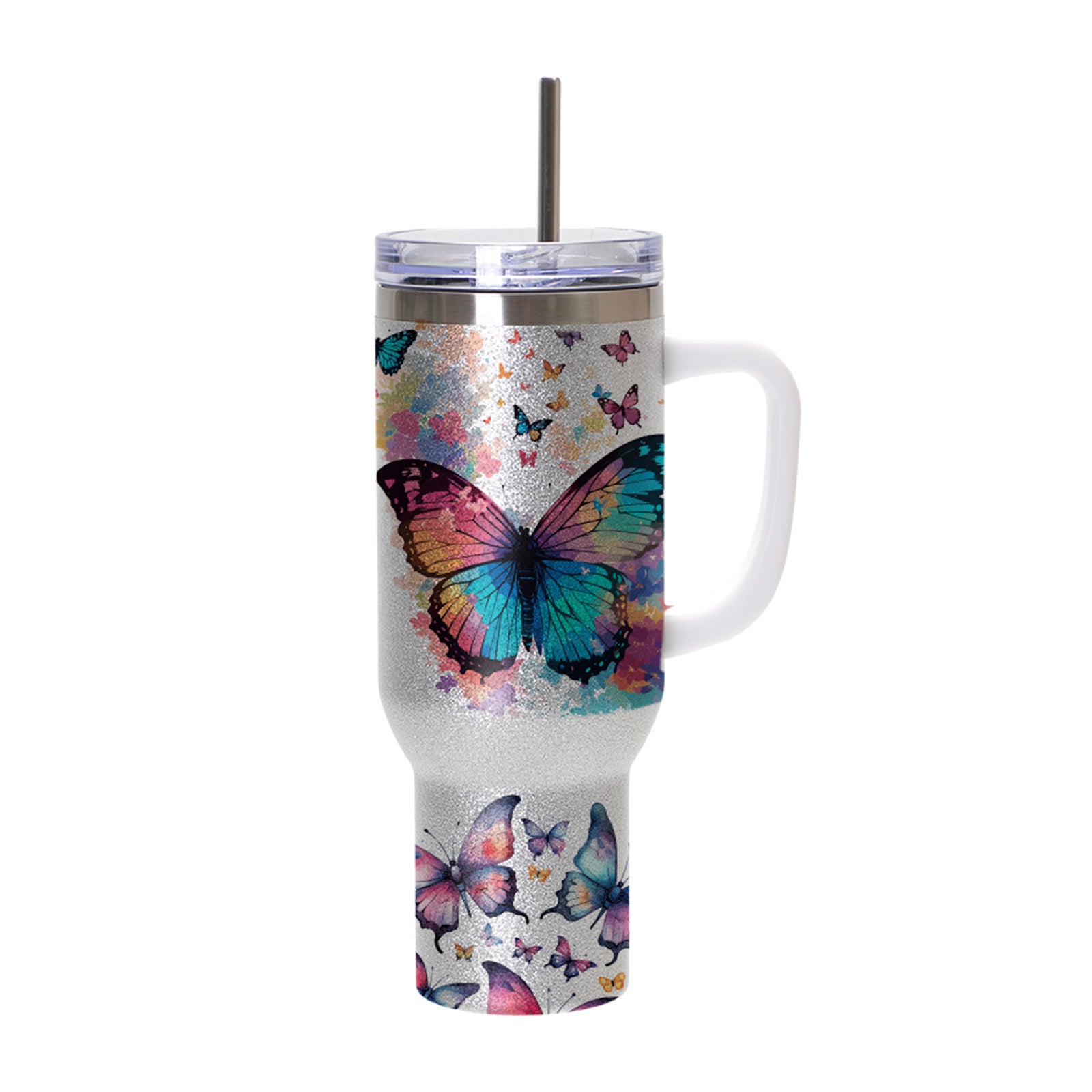 Wholesale Sublimation Blanks Tumblers 40 OZ Glitter Bulk with Removeable Handle Plastic,Leakproof Lid and Stainless Straws(3 Glitter Color Options)8 Pack & 24 Pack & 48 Pack