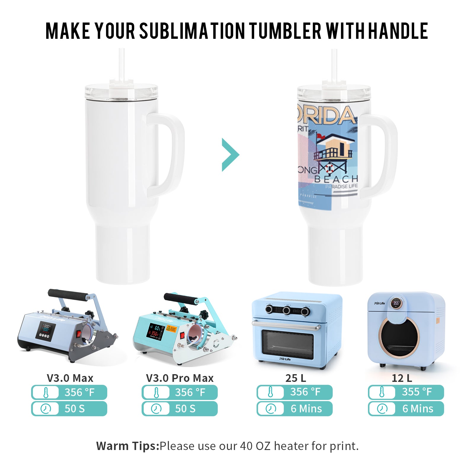 40oz Sublimation Tumblers - 5 Colors Available with Handles – TLC Ranch  Designs