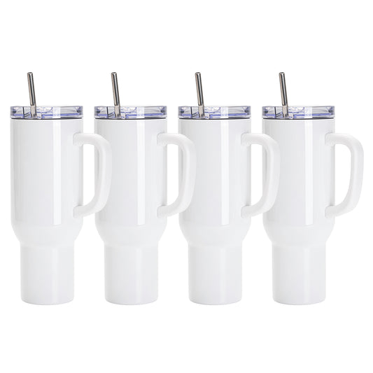 Wholesale 40 OZ Sublimation Blanks Tumblers Bulk with Removeable Handle Plastic,Leakproof Lid and Stainless Straws 4 Pack & 24 Pack & 48 Pack